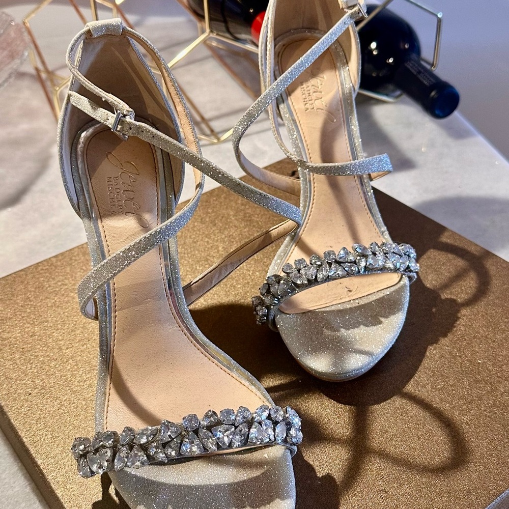Elegant Silver & Jewel Strappy Heels
